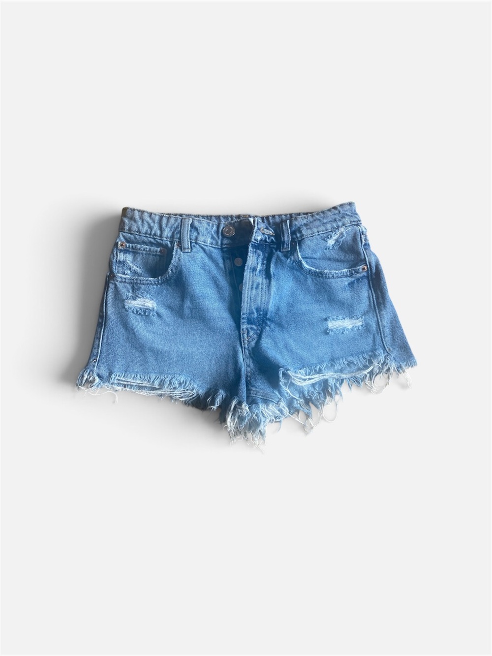 Zara Light Blue Distressed Denim Shorts